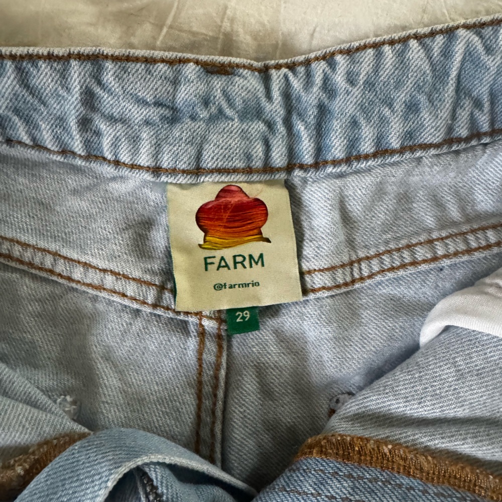 Farm Rio Embroidered Light Blue Denim Shorts Floral Accent - Picture 9 of 12